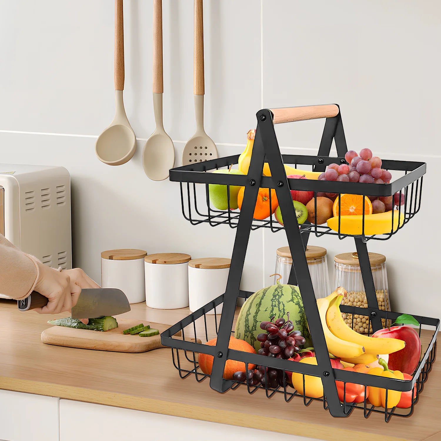 2/3 Tier Fruit Storage Basket Countertop for Kitchen Fruit Vegetable Basket Bowle with Handle Bread Snacks Stand