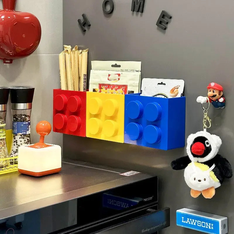 Building Blocks Refriger  Atorstorage Rack Magnetic Wall-mounted Sundry Items Storage Box Refrigerator Side Storage Rack