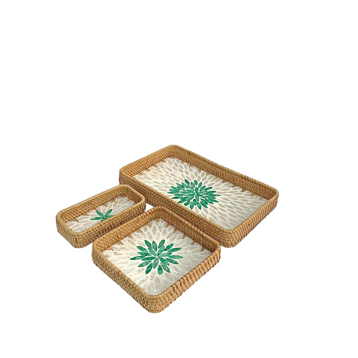 HeMu Colorful Splicing Shell Rattan Storage Basket Set Bread Fruit Food Breakfast Display Box Natural Hand-Woven Tray Decoration