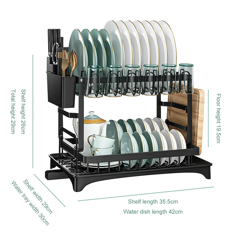 2tier Dish Drying Rack Kitchen Plates Organizer Drainer Rack Countertop Cutlery Storage Holder Kitchen Accessories