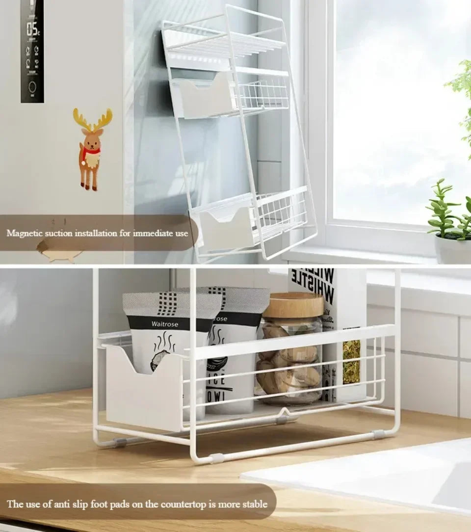 2/3 Tier Refrigerator Magnet Strorage Shelf Washing Machine Side Rack Kitchen Organizer Shelf for Refrigerator Washing Machine