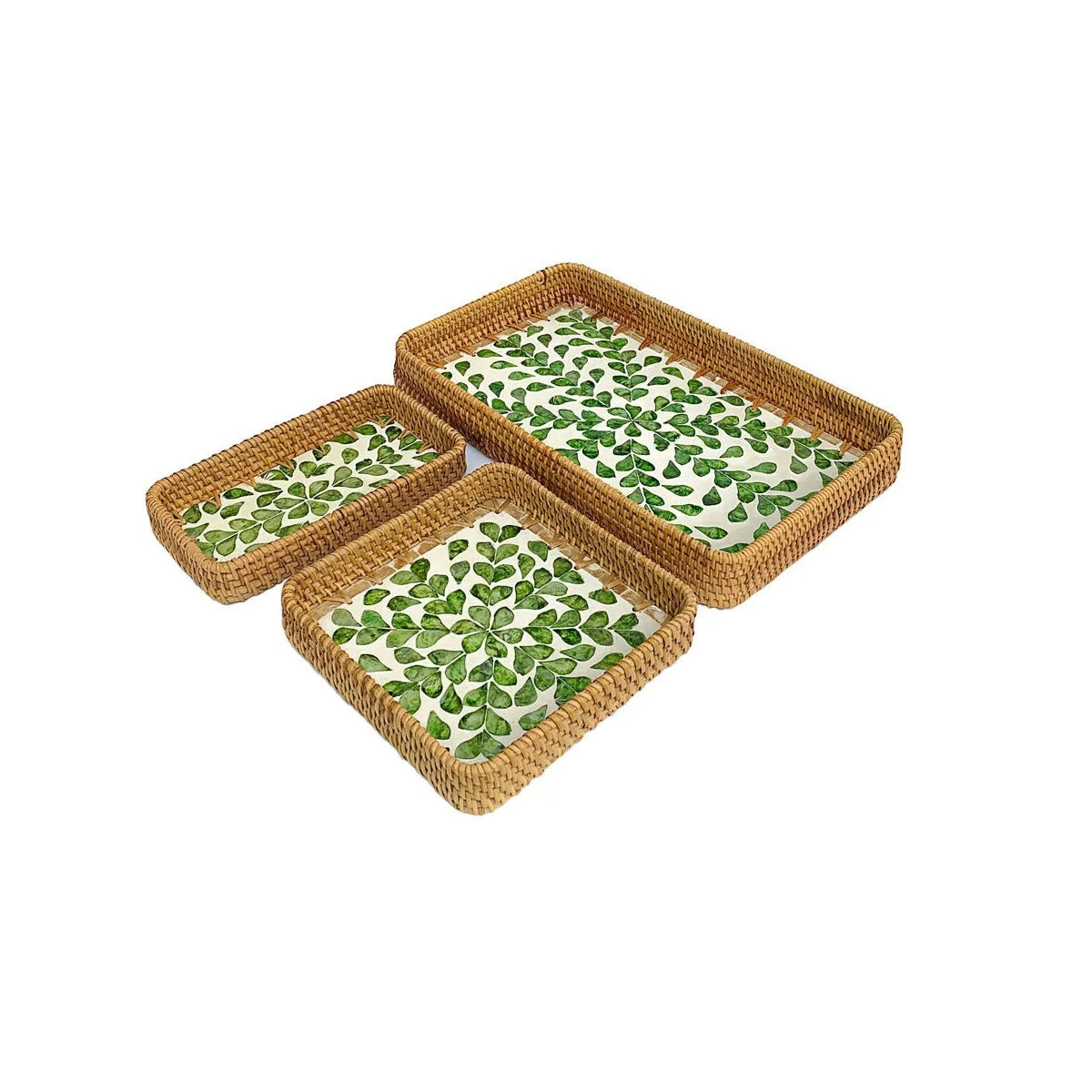 HeMu Colorful Splicing Shell Rattan Storage Basket Set Bread Fruit Food Breakfast Display Box Natural Hand-Woven Tray Decoration