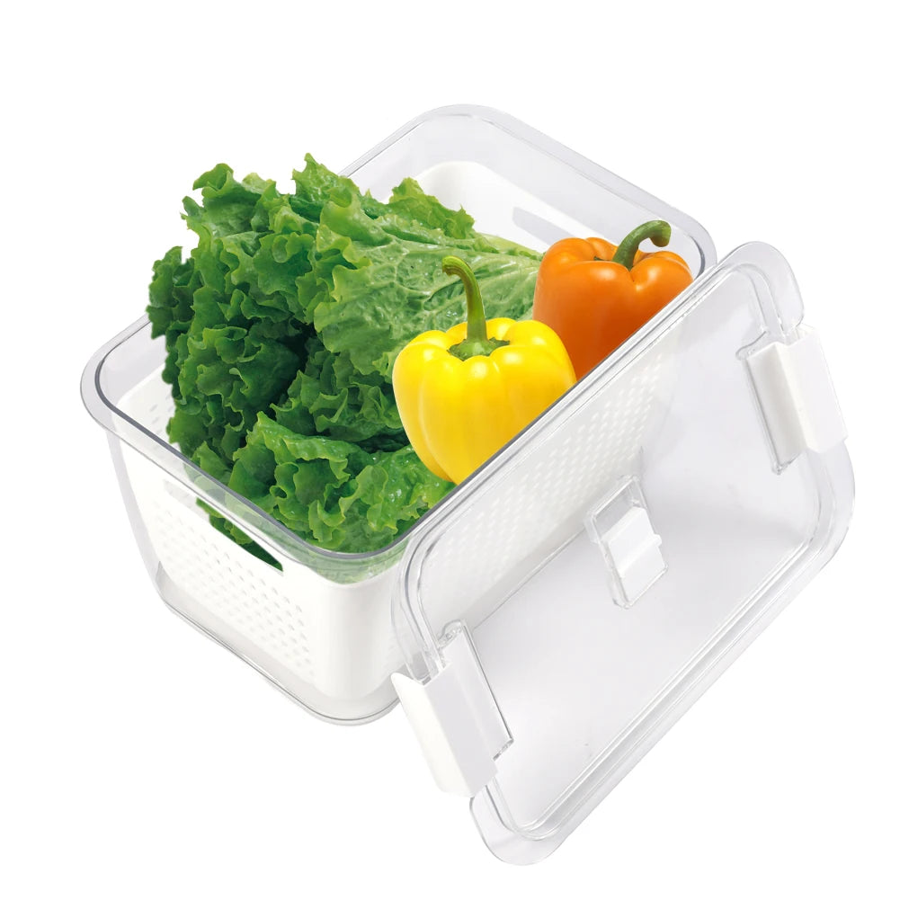 【Lifeideas】1.7L/4.5L Nested Fridge Storage Container with Removable Colander Refrigerator Fresh Vegetable Fruits Drain Basket