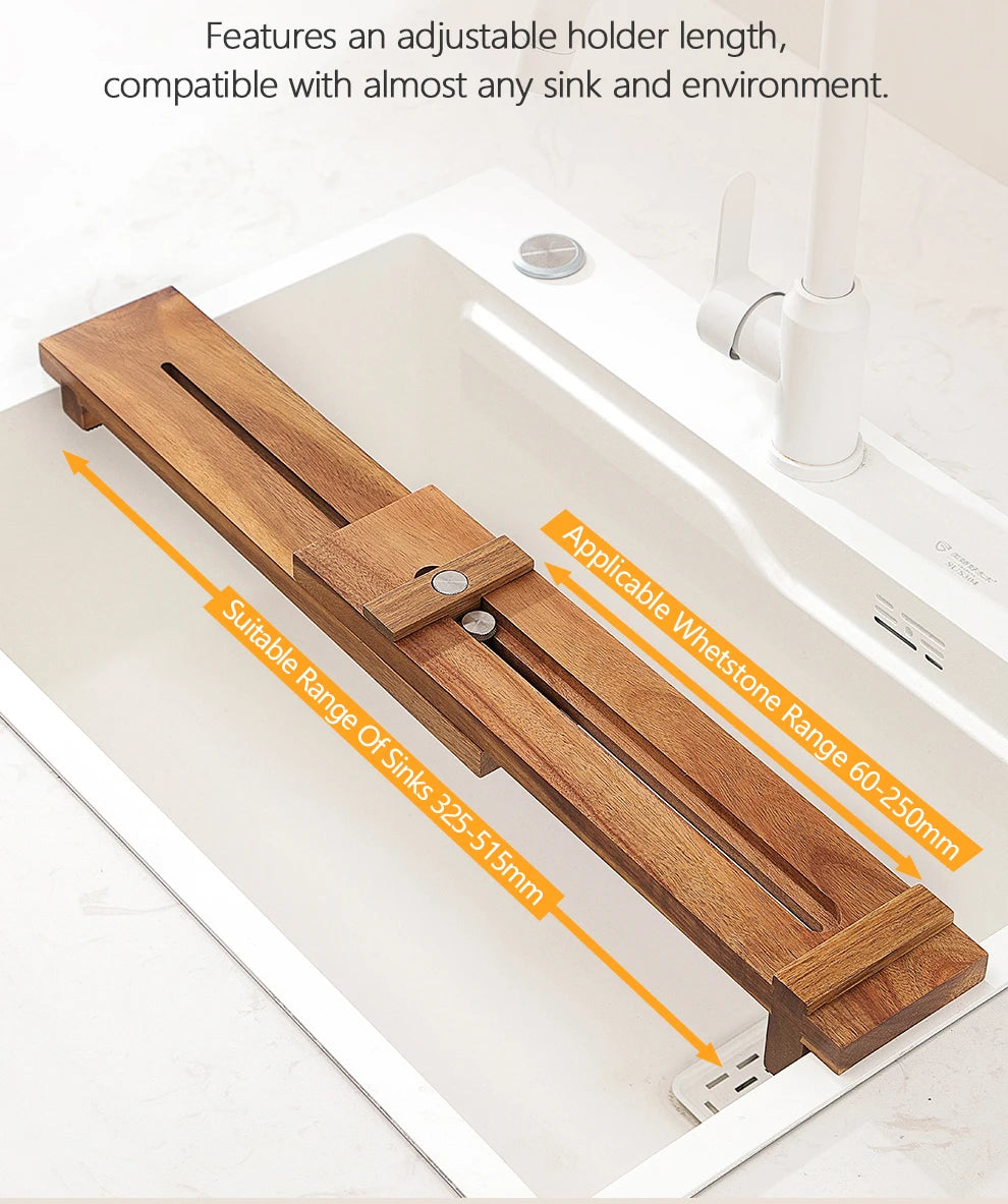 XINZUO Acacia Wood Whetstone Base Holder Adjustable Telescopic Solid Knife Sharpening Block for Kitchen Knives