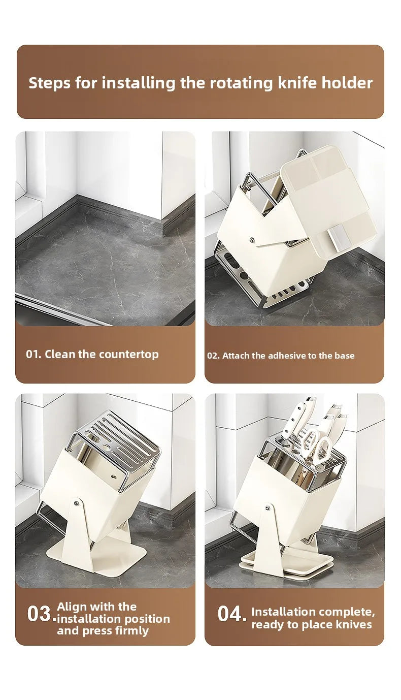 Stainl Steel Kitchen Knife Holder Rotating Blade Storage Ra High Aesthetic Multi-Function Kitchen Storage elf