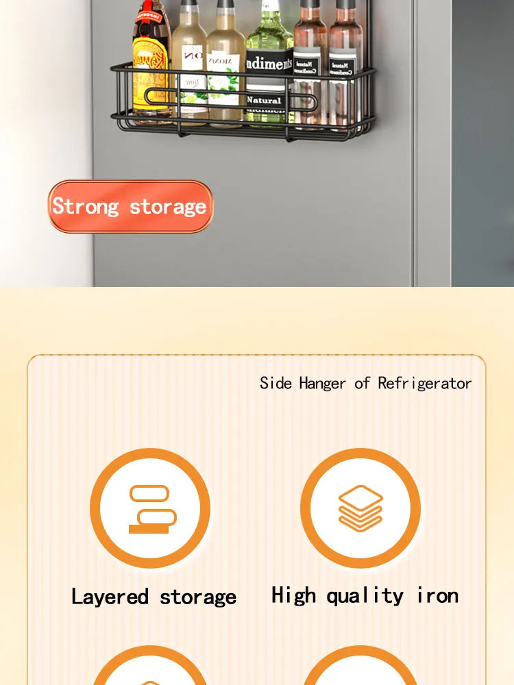 Wall mounted refrigerator rack, cling film storage rack, kitchen multifunctional seasoning rack, no drilling required