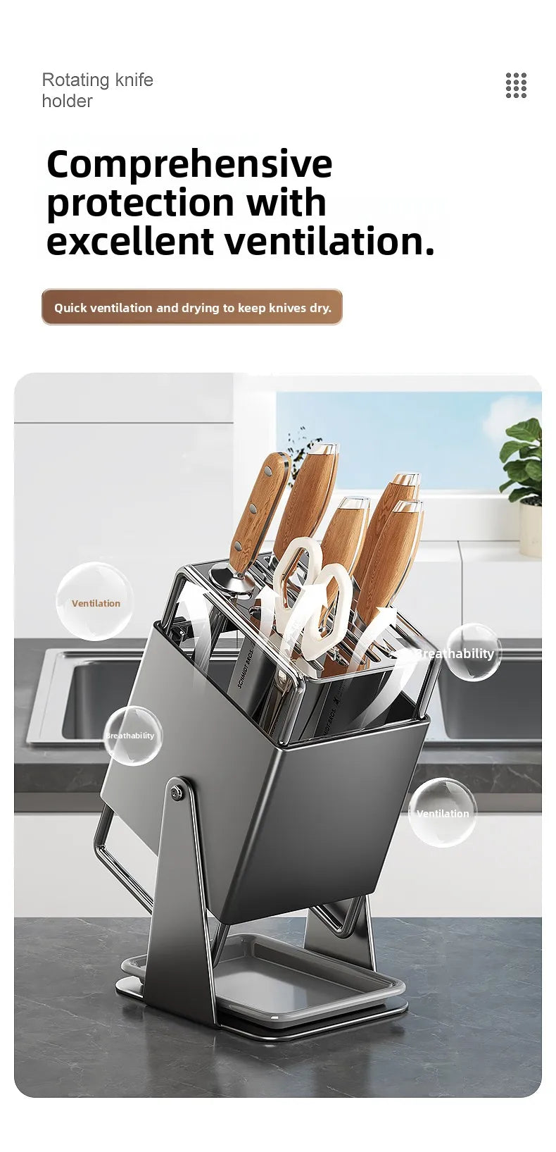 Stainl Steel Kitchen Knife Holder Rotating Blade Storage Ra High Aesthetic Multi-Function Kitchen Storage elf