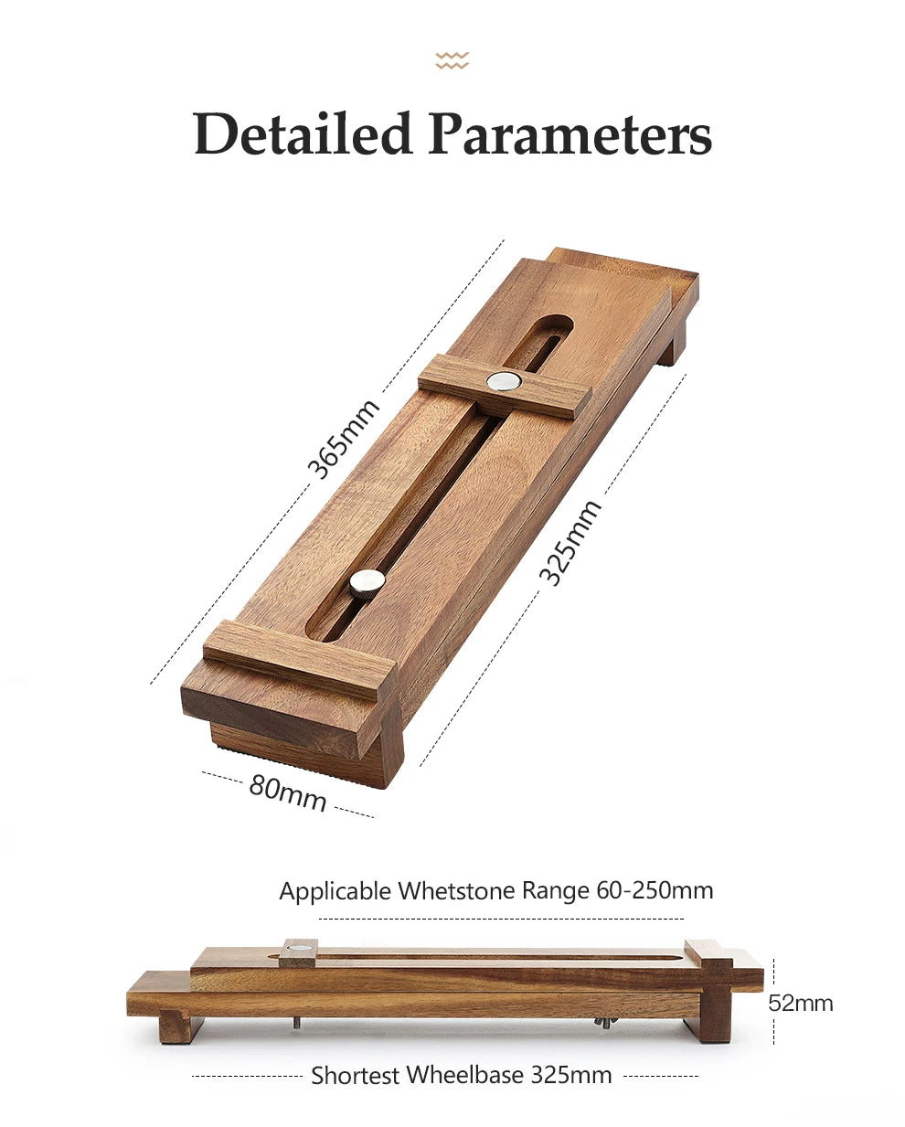 XINZUO Acacia Wood Whetstone Base Holder Adjustable Telescopic Solid Knife Sharpening Block for Kitchen Knives