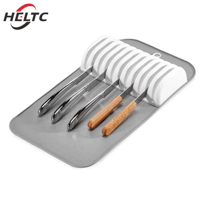 Premium Knifes Holder Organization Soft-Grip 5/11 Slots Large Knife Mat Non-Slip Kitchen Drawer Knifes Organization Home Tools