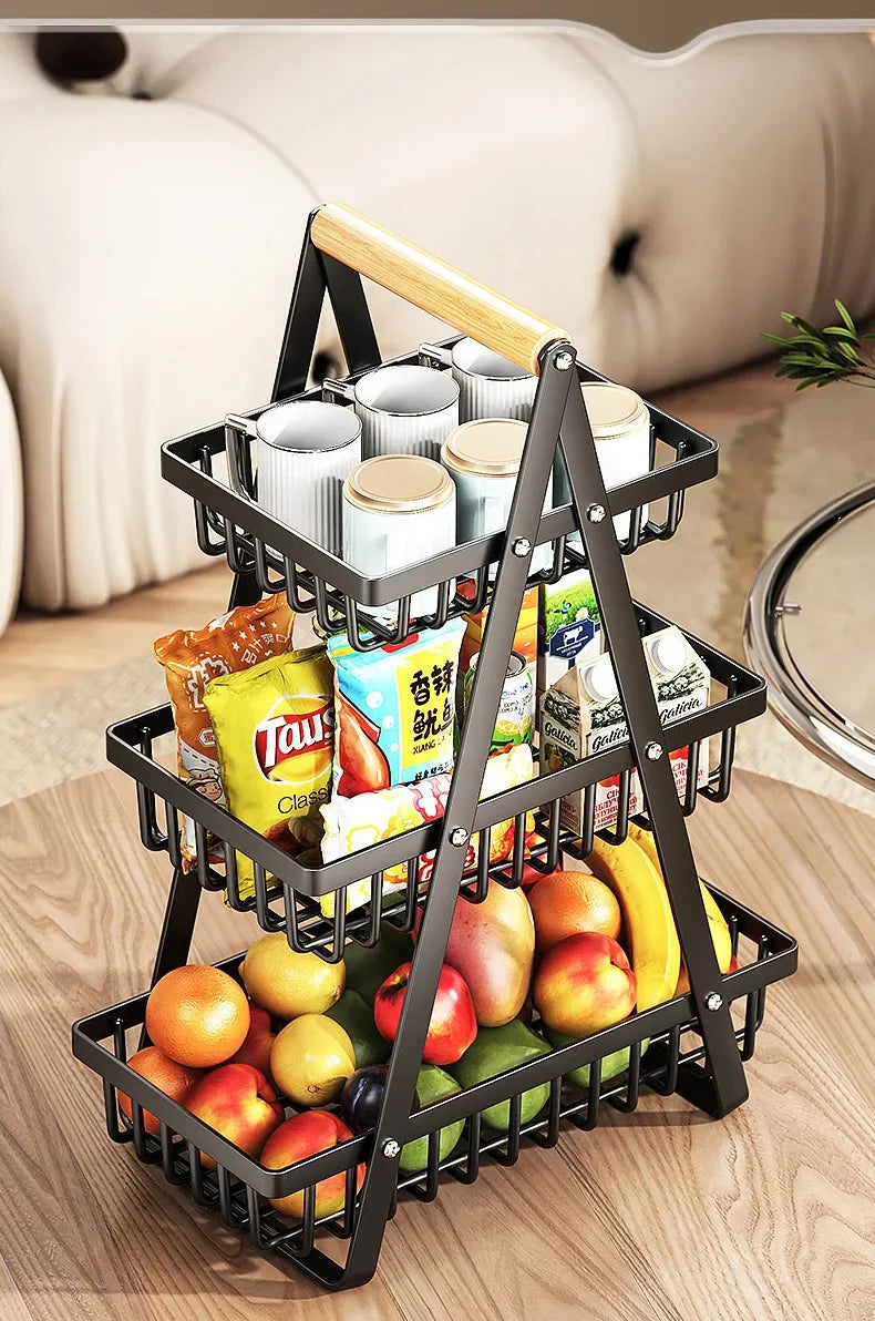 2/3 Tiers Countertop Fruit Basket,Portable Fruit Bowle Basket Kitchen Organizer Storage & Dining Room Fruits Vegetable Snacks