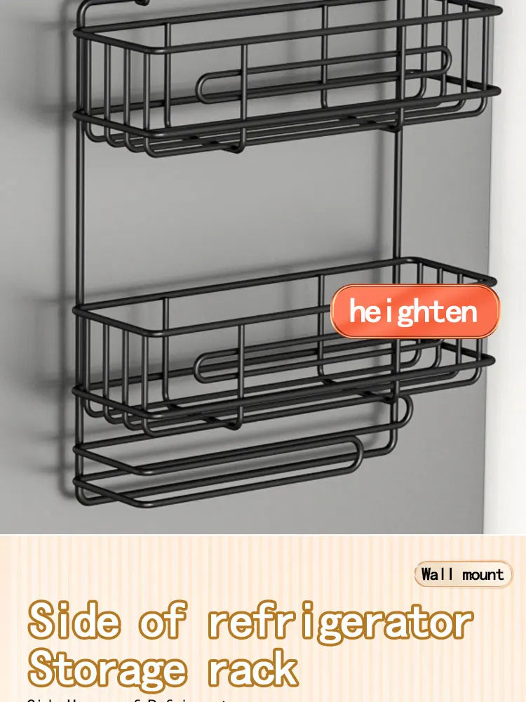 Wall mounted refrigerator rack, cling film storage rack, kitchen multifunctional seasoning rack, no drilling required