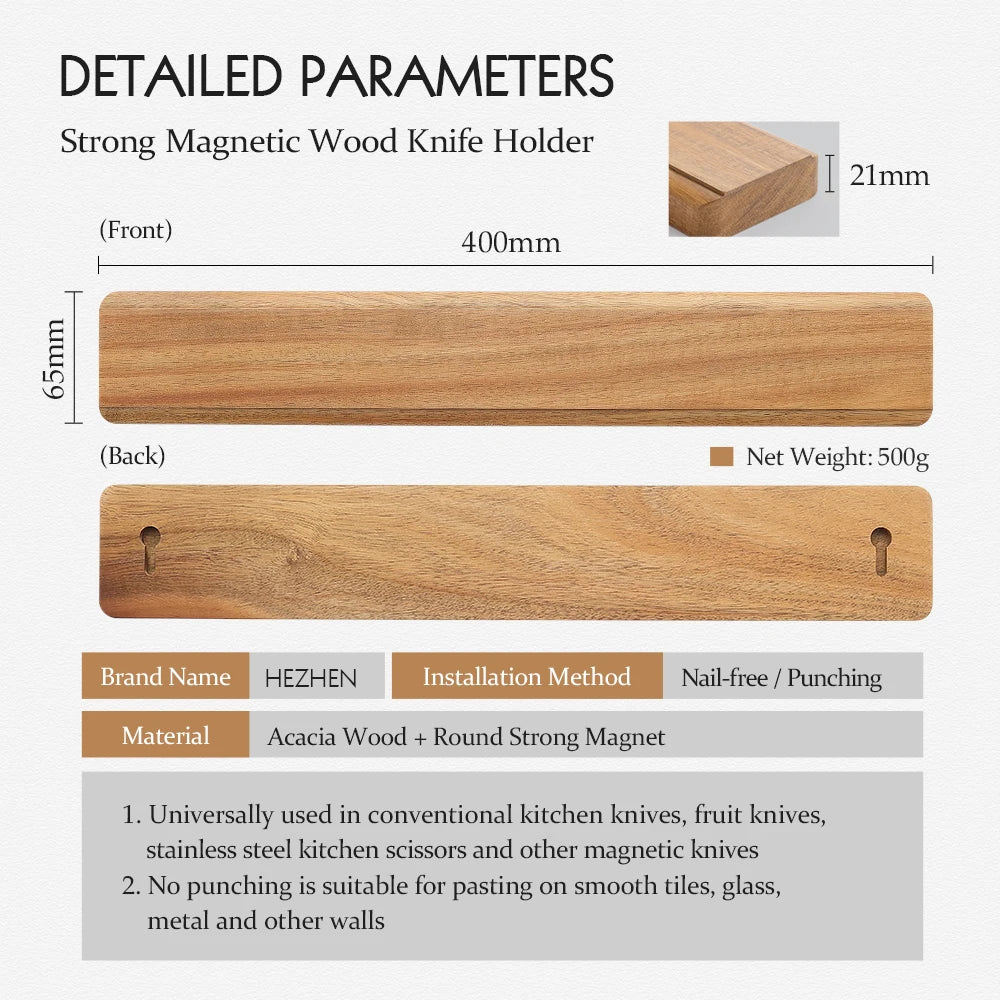 Hezhen Magnetic Knife Holder 400mm Kitchen Accessories Wooden Knives Storage Tools Acacia Wood This Is A Holder Without Knife