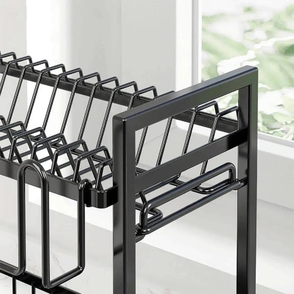 2 Tier Kitchen Sink Dish Drainer Rack With Drip Tray Cutlery Holder Plate Rack**