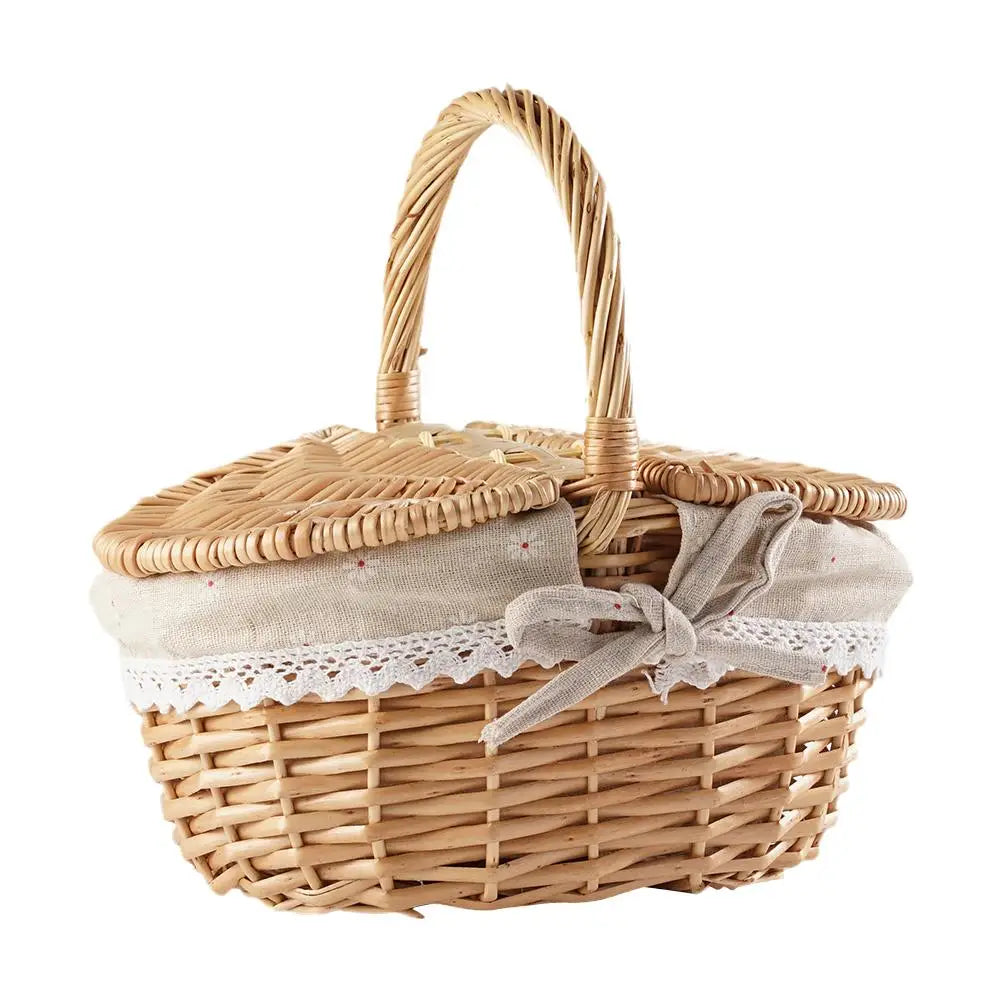 Wicker Picnic Basket With Lid Handle Picnic Hamper Handmade Willow Woven Storage Hamper Outdoor Camping Fruit Basket Container