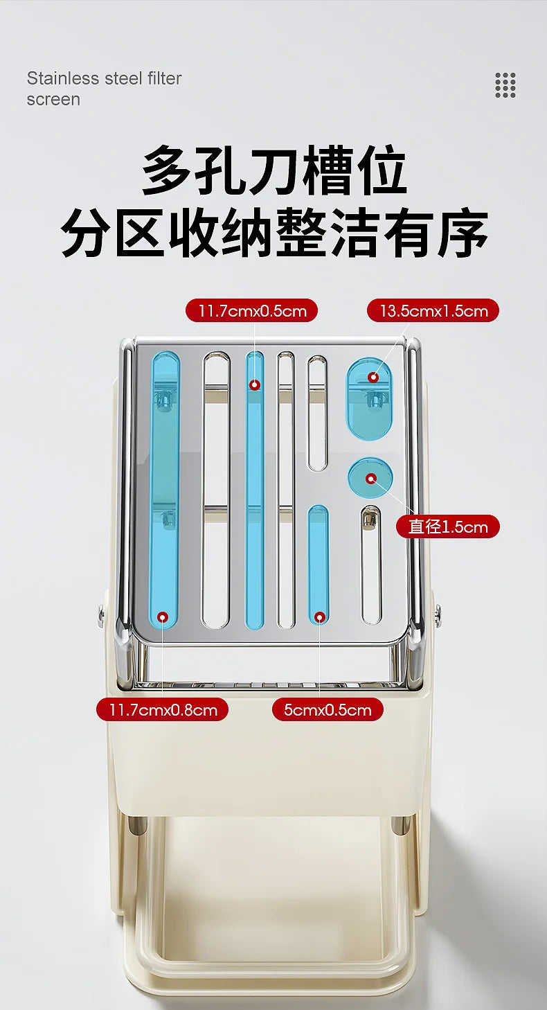 Stainless steel kitchen knife holder, rotatable tool storage rack, drainage countertop integrated tool holder