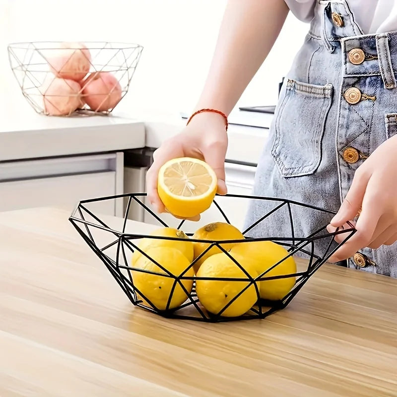 1pc Wire Fruit Bowl Iron Mesh Woven Fruit Basket Kitchen Countertop Fruit Bowl Vegetable Decorative Holder for Kitchen Snacks
