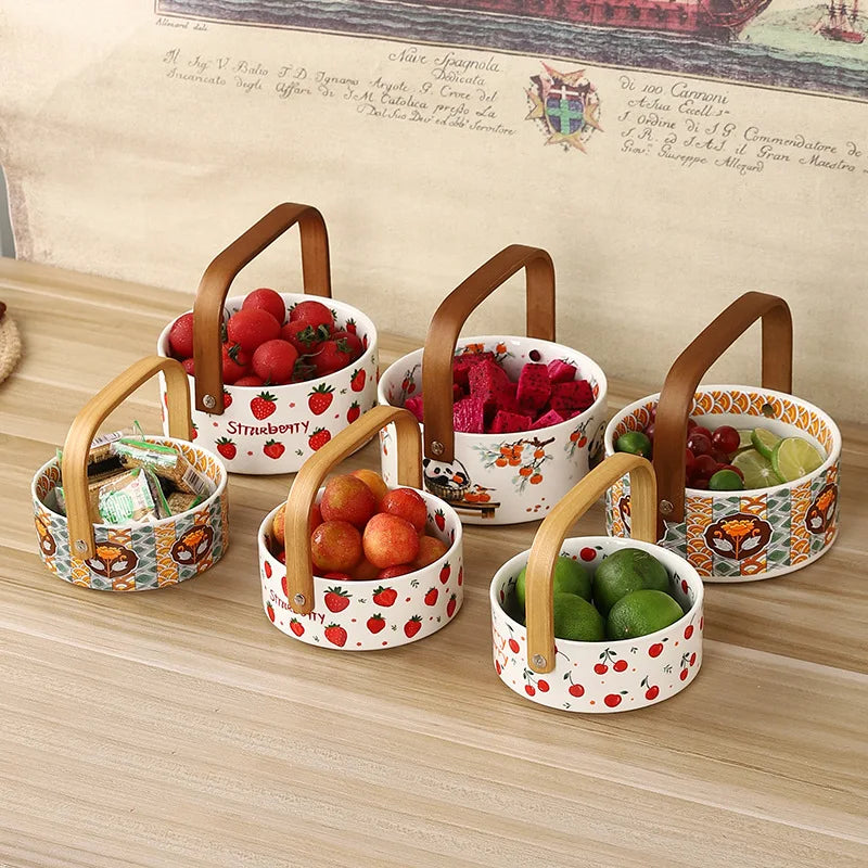 Ceramic Portable Fruit Basket Creative Outdoor Camping Snacks Fruit Cut Storage Basket Afternoon Tea Snack Placement Basket