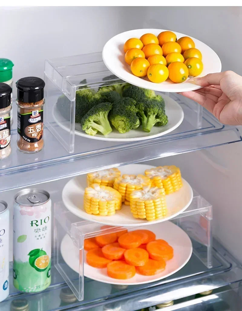 Refrigerator Organizers Storage Rack Fridge Layered Separator Shelves Transparent Desktop Stand Save Space Kitchen