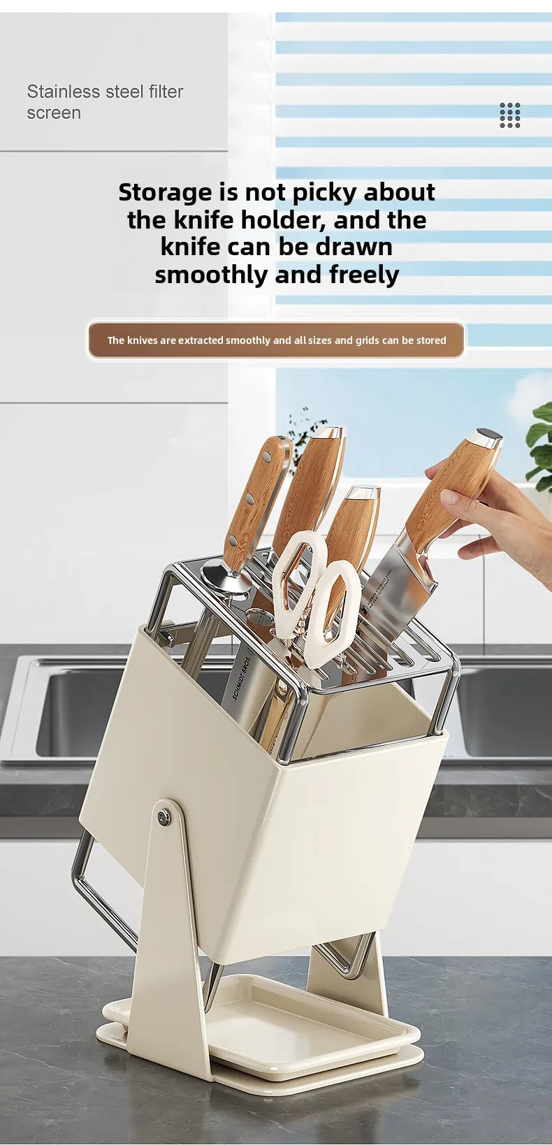 Stainl Steel Kitchen Knife Holder Rotating Blade Storage Ra High Aesthetic Multi-Function Kitchen Storage elf