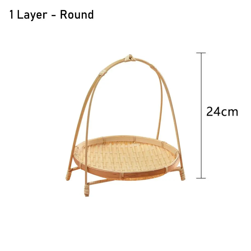 Multi-function Bamboo Woven Basket 1/2/3 Layer Fruit Food Vegetable Storage Basket Durable Handwoven Standing Tray for Kitchen