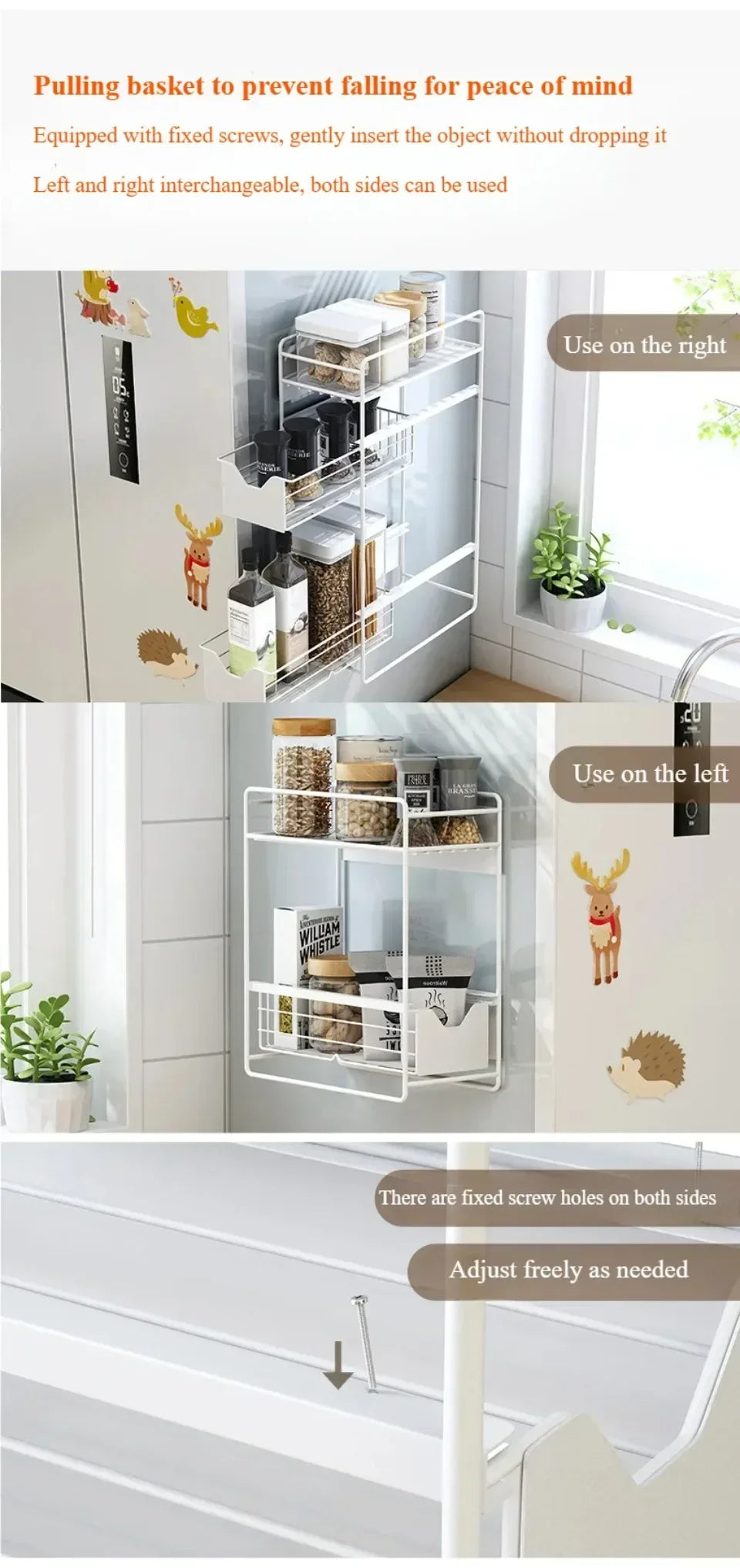 2/3 Tier Refrigerator Magnet Strorage Shelf Washing Machine Side Rack Kitchen Organizer Shelf for Refrigerator Washing Machine