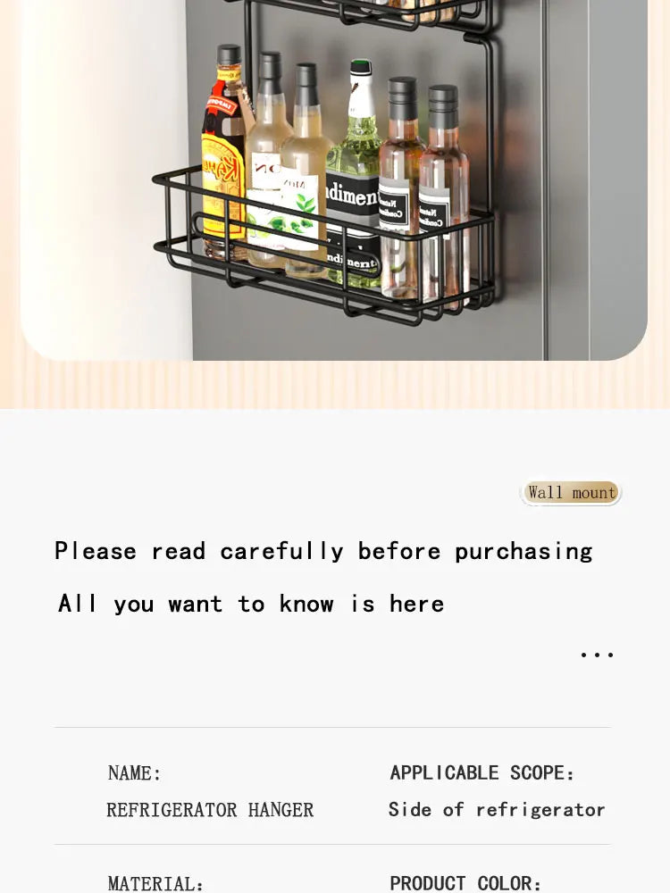 Wall mounted refrigerator rack, cling film storage rack, kitchen multifunctional seasoning rack, no drilling required