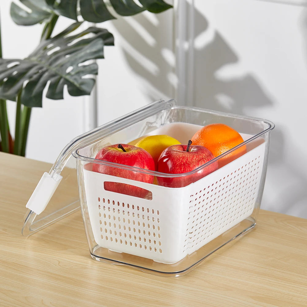 【Lifeideas】1.7L/4.5L Nested Fridge Storage Container with Removable Colander Refrigerator Fresh Vegetable Fruits Drain Basket