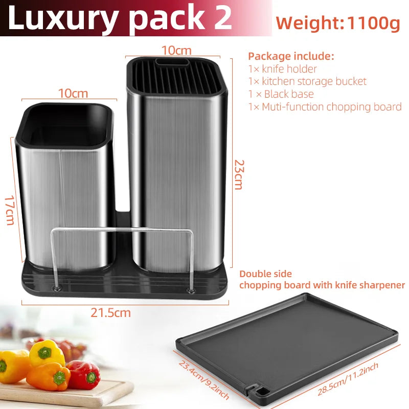 Stainless Steel Knife Holder Bucket Bracket Storage Rack Multi-functional Kitchen Storage Bucket Kitchen Accessories Chopstick
