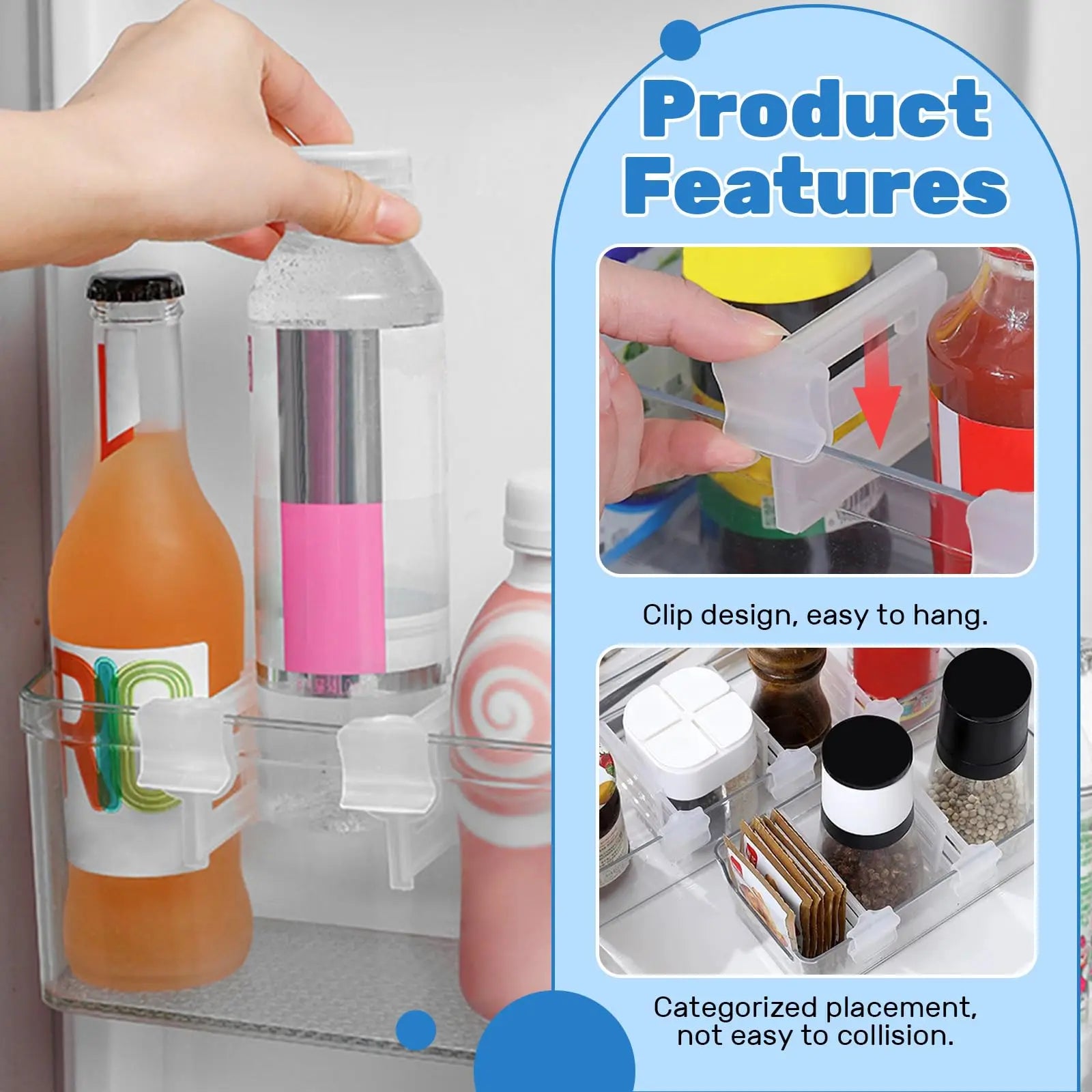 4/8pcs Refrigerator Storage Divider Clip,Fridge Door Storage Partition Expandable Baffle Dividers Kitchen Bottle Shelf Organizer