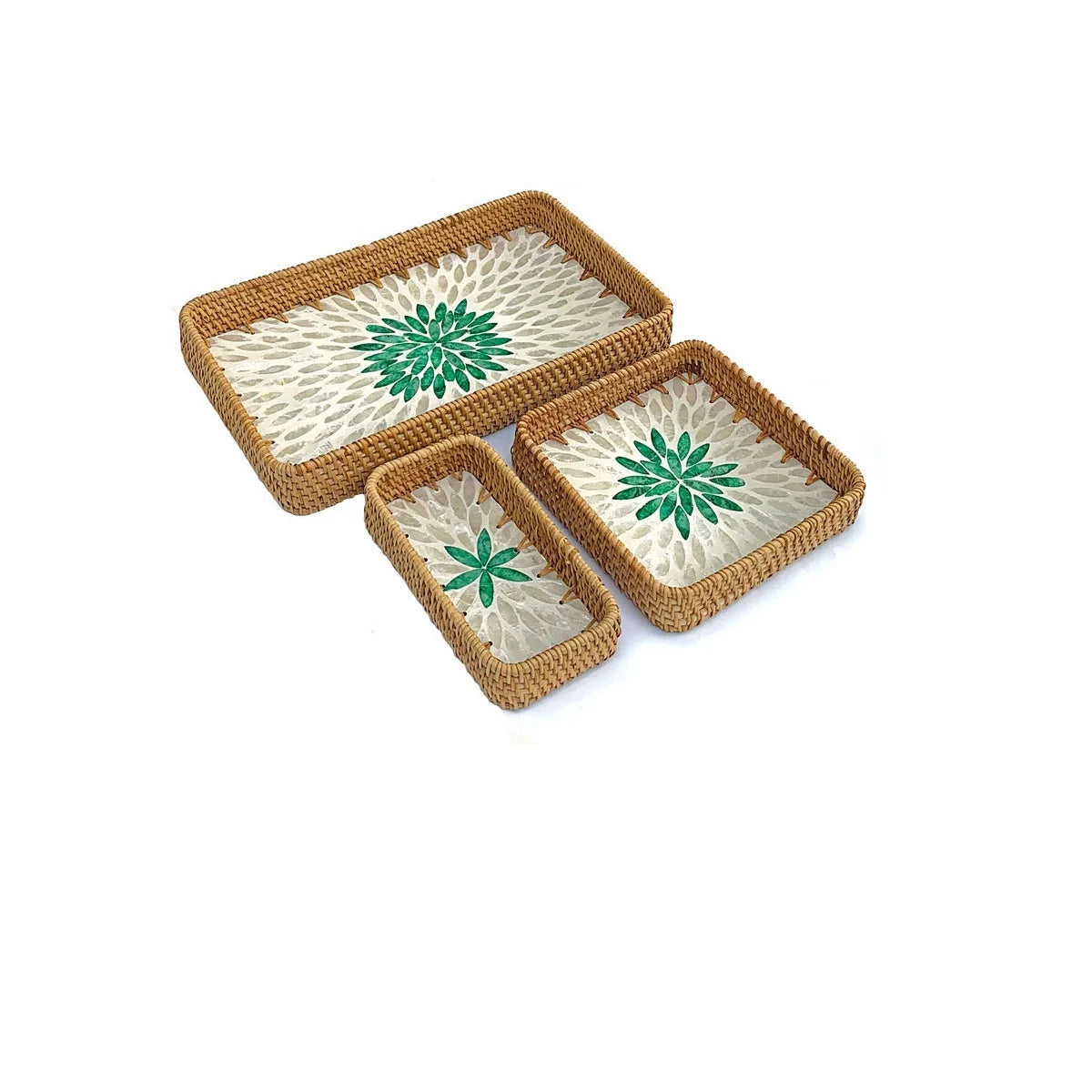 HeMu Colorful Splicing Shell Rattan Storage Basket Set Bread Fruit Food Breakfast Display Box Natural Hand-Woven Tray Decoration