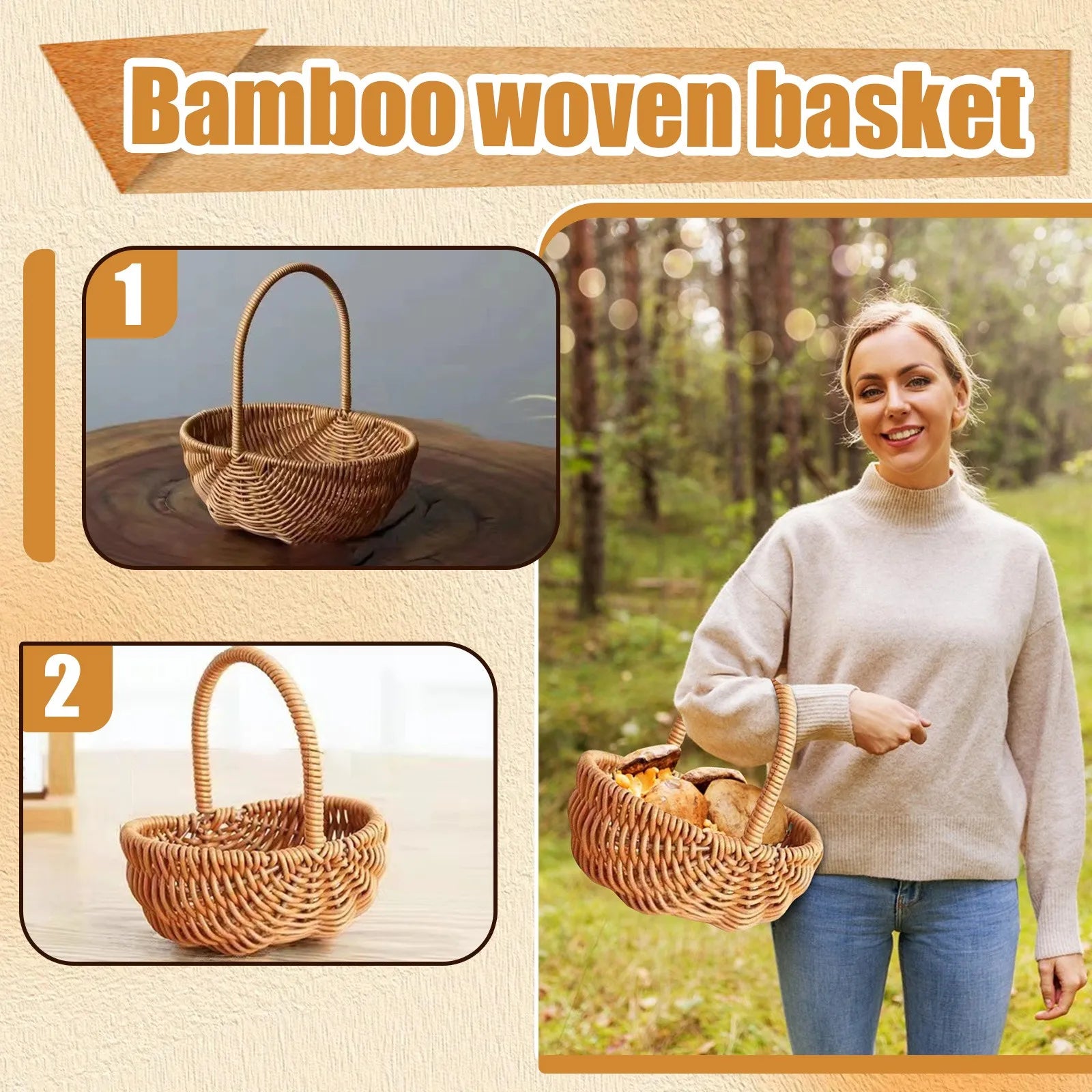 Imitation Rattan Handhold Weaving Basket with Handle Home Decoration Braid Storage Baskets Vegetable Fruit Flower