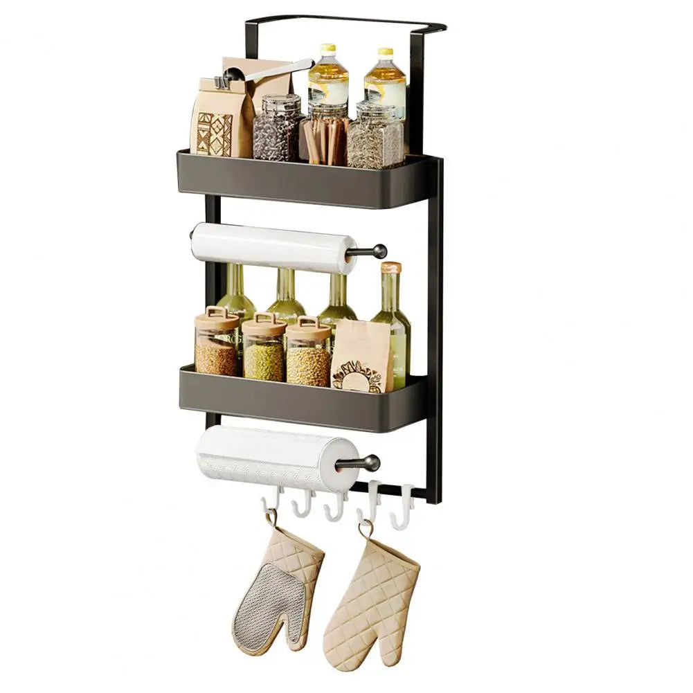 2-Tier Refrigerator Rack with Two Shelf Paper Holders, Spice Holder & Side Basket, Refrigerator Basket, for Kitchen