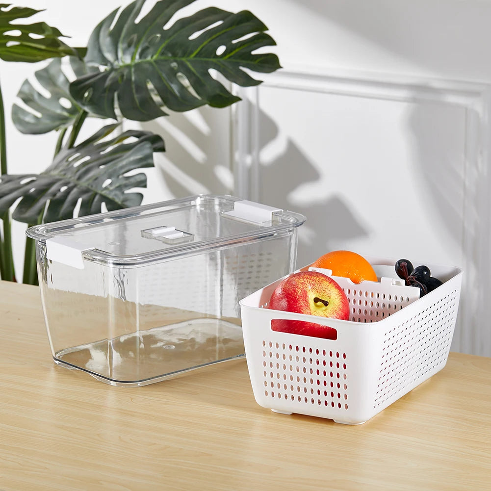 【Lifeideas】1.7L/4.5L Nested Fridge Storage Container with Removable Colander Refrigerator Fresh Vegetable Fruits Drain Basket