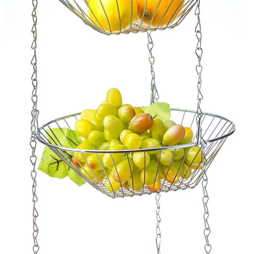 Foldable Hanging Fruit Basket Nordic Wall Hanging Snacks Storage Basket Iron Wire Three Tier Flowers Basket Storage Rack