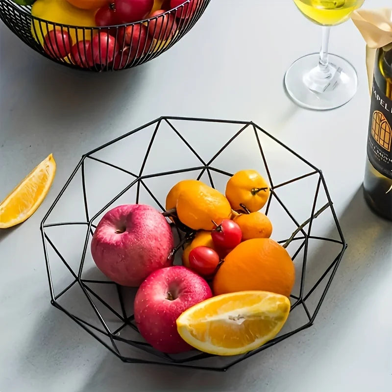 1pc Wire Fruit Bowl Iron Mesh Woven Fruit Basket Kitchen Countertop Fruit Bowl Vegetable Decorative Holder for Kitchen Snacks