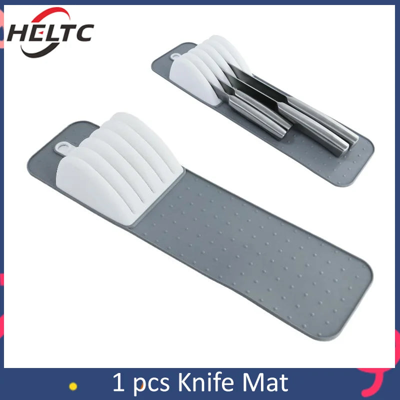 Premium Knifes Holder Organization Soft-Grip 5/11 Slots Large Knife Mat Non-Slip Kitchen Drawer Knifes Organization Home Tools
