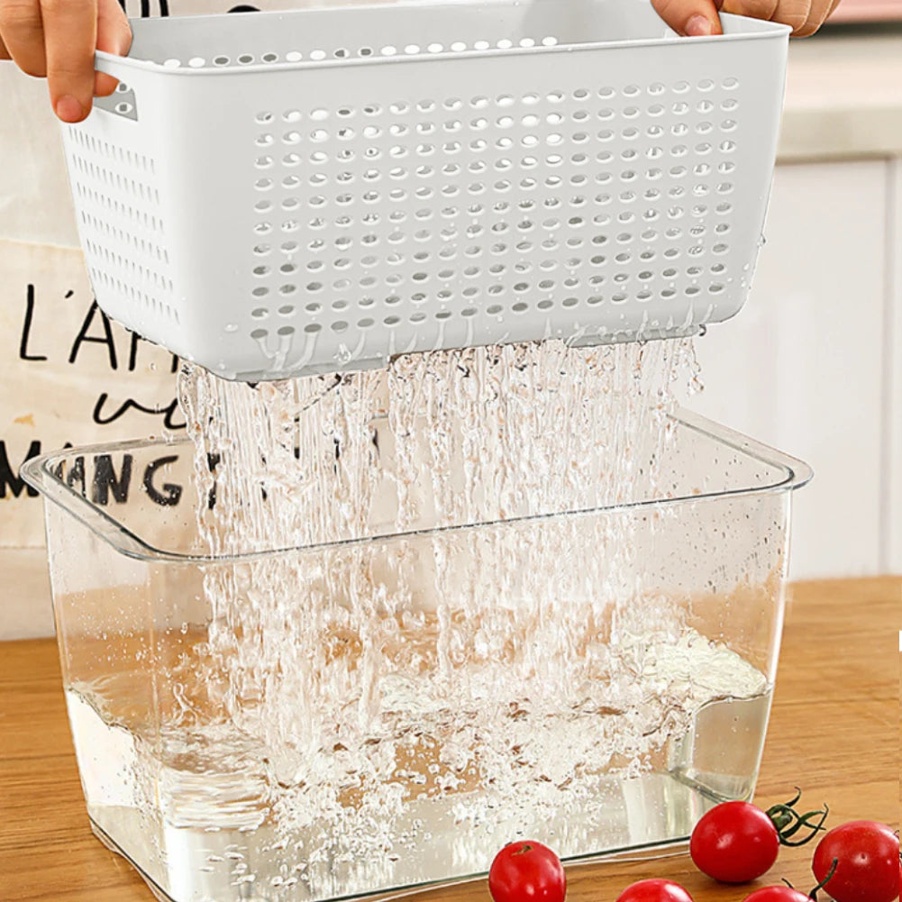 【Lifeideas】1.7L/4.5L Nested Fridge Storage Container with Removable Colander Refrigerator Fresh Vegetable Fruits Drain Basket