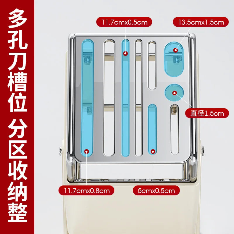Stainless steel kitchen knife holder, rotatable tool storage rack, drainage countertop integrated tool holder