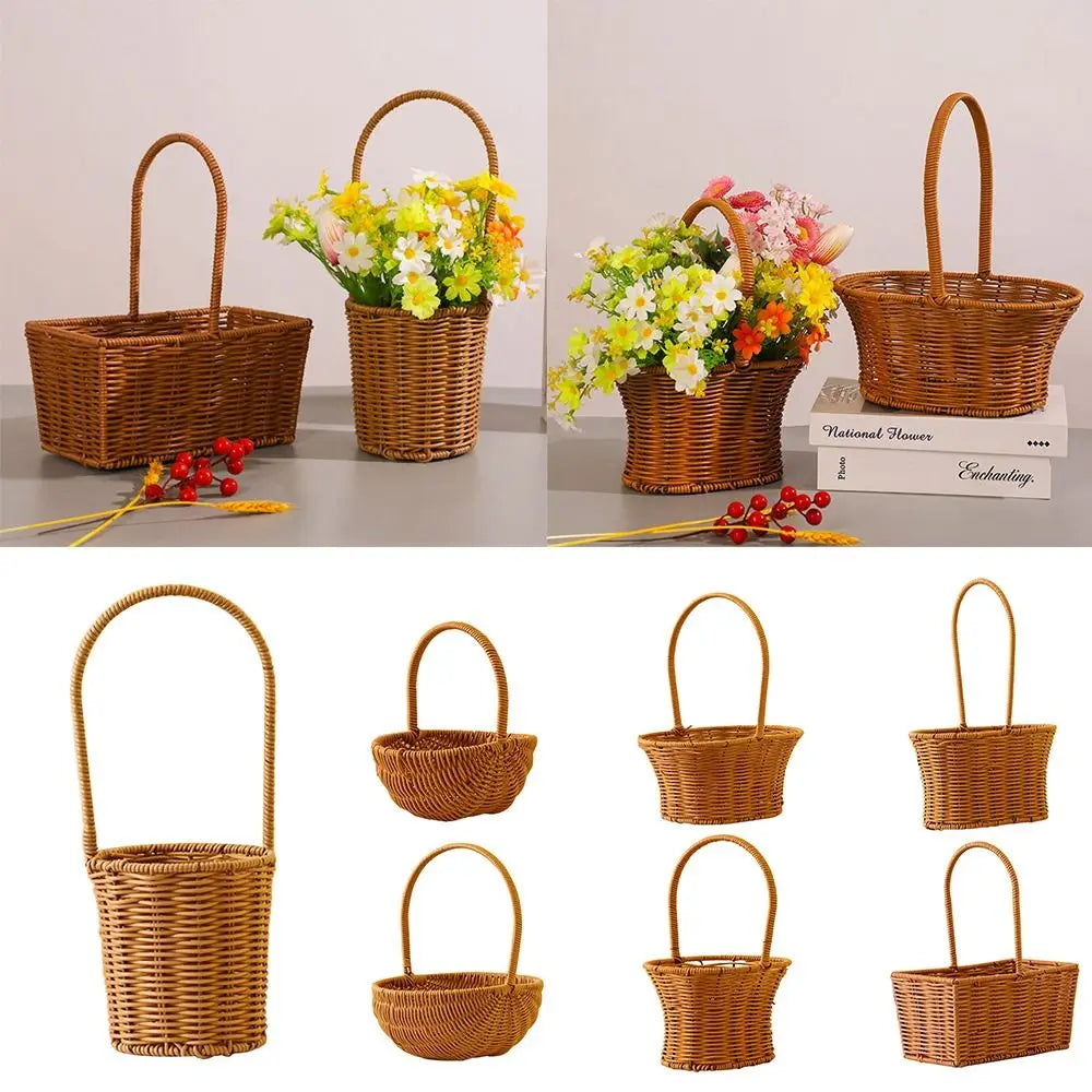 Imitation Rattan Handhold Weaving Basket with Handle Home Decoration Braid Storage Baskets Vegetable Fruit Flower