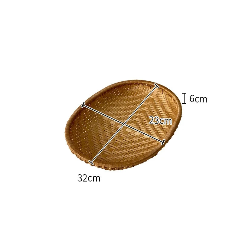 HeMu Bamboo woven oval basket Bamboo storage basket drying round dustpan Hotel storage steamed bun basket fruit basket