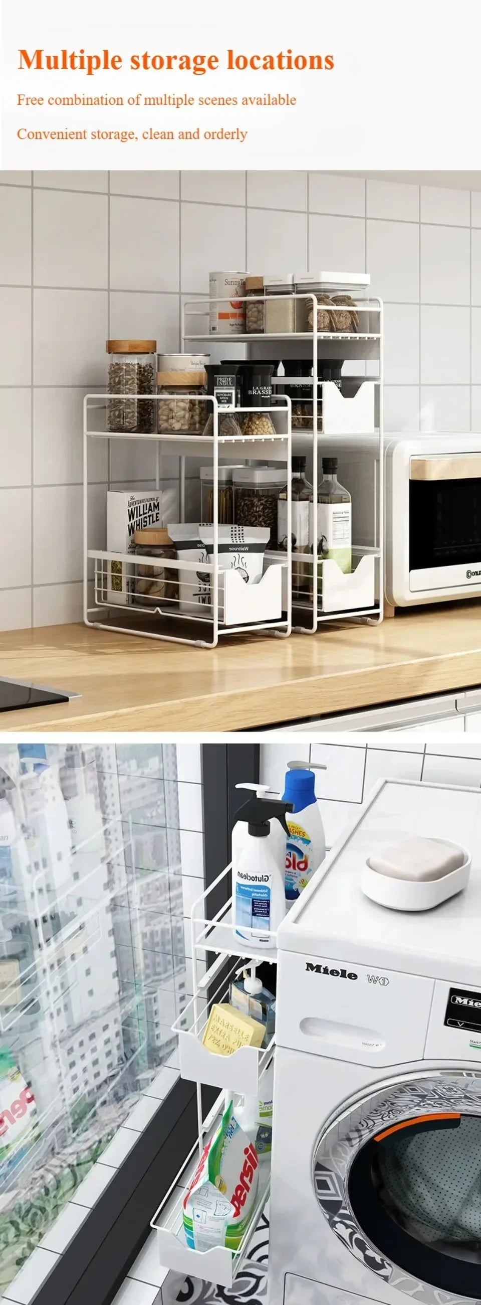 2/3 Tier Refrigerator Magnet Strorage Shelf Washing Machine Side Rack Kitchen Organizer Shelf for Refrigerator Washing Machine