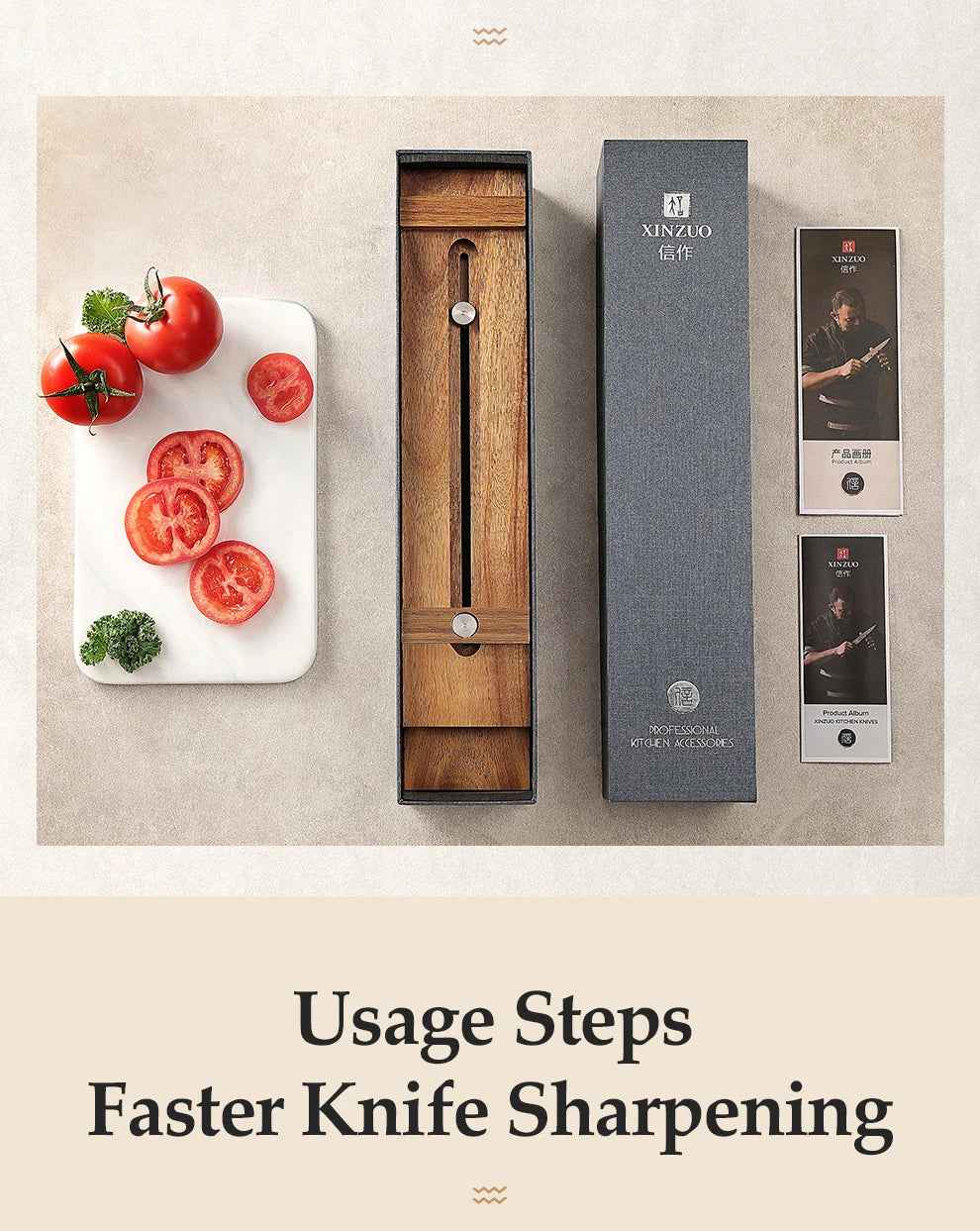 XINZUO Acacia Wood Whetstone Base Holder Adjustable Telescopic Solid Knife Sharpening Block for Kitchen Knives