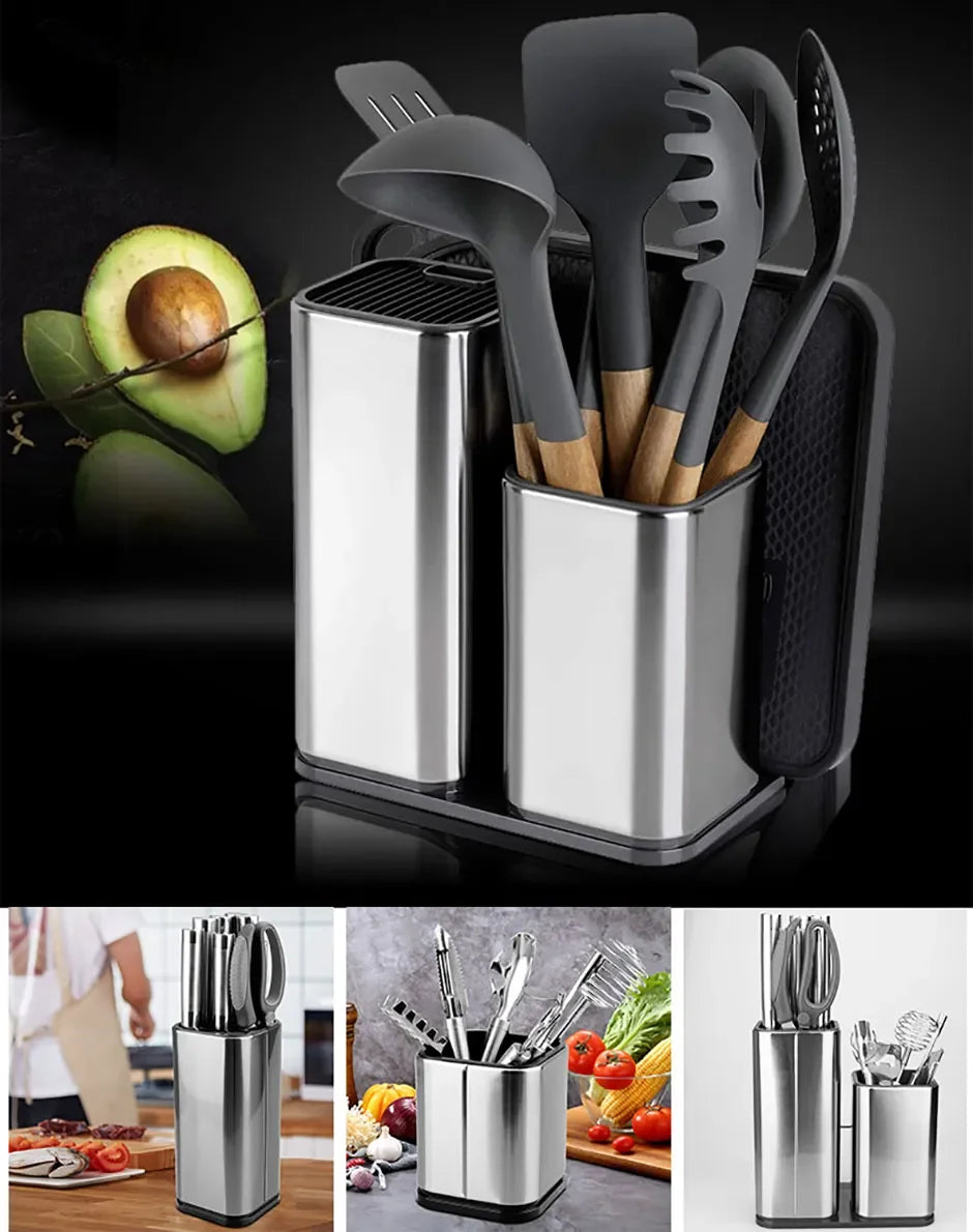 Stainless Steel Knife Holder Bucket Bracket Storage Rack Multi-functional Kitchen Storage Bucket Kitchen Accessories Chopstick