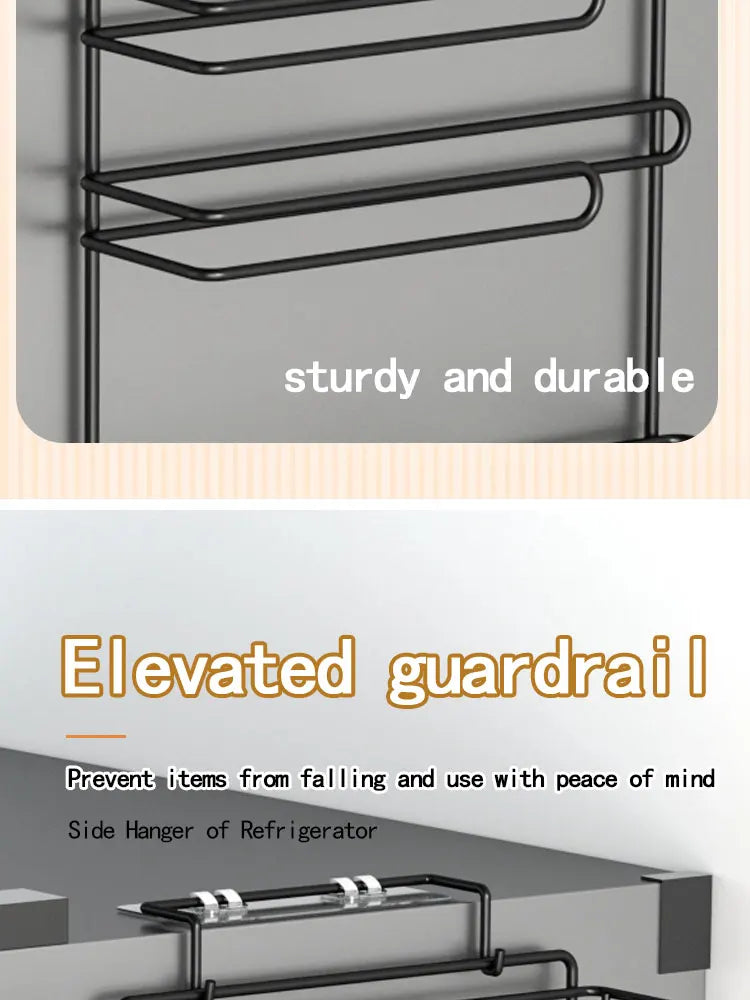 Wall mounted refrigerator rack, cling film storage rack, kitchen multifunctional seasoning rack, no drilling required