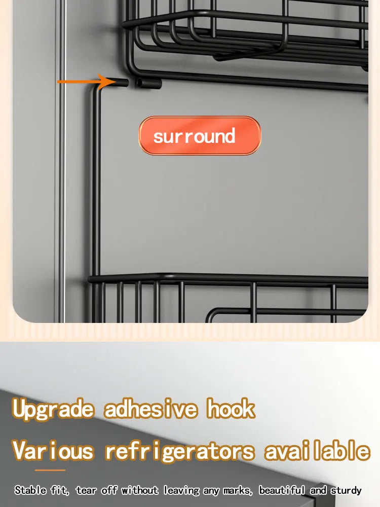 Wall mounted refrigerator rack, cling film storage rack, kitchen multifunctional seasoning rack, no drilling required
