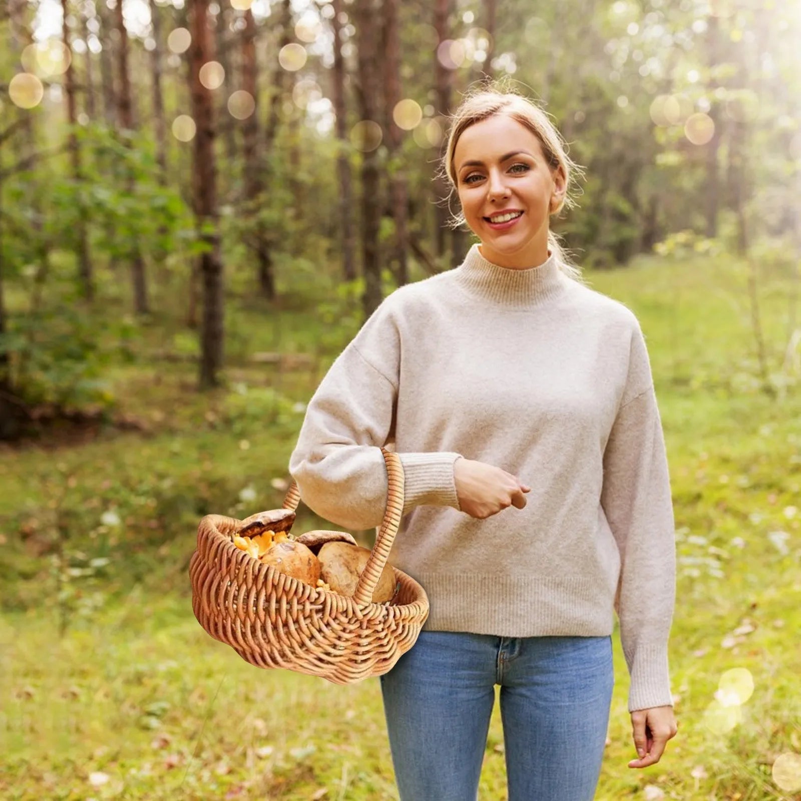 Imitation Rattan Handhold Weaving Basket with Handle Home Decoration Braid Storage Baskets Vegetable Fruit Flower