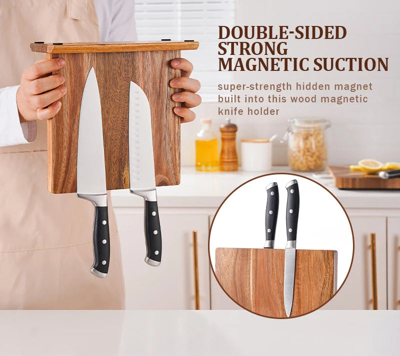 New Acacia Wood Home Kitchen Magnetic Knife Block Holder Rack Magnetic Stands with Strong Enhanced Magnets