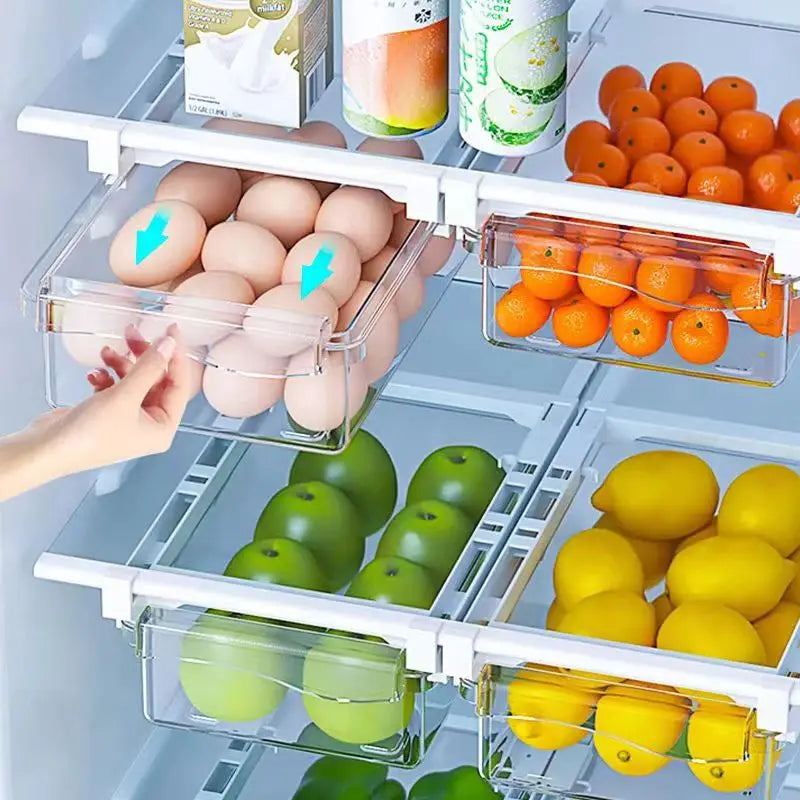 Kitchen Storage Box Fruit Vegetable Preservation Organizer Transparent Egg Container Under-shelf Refrigerator Drawer