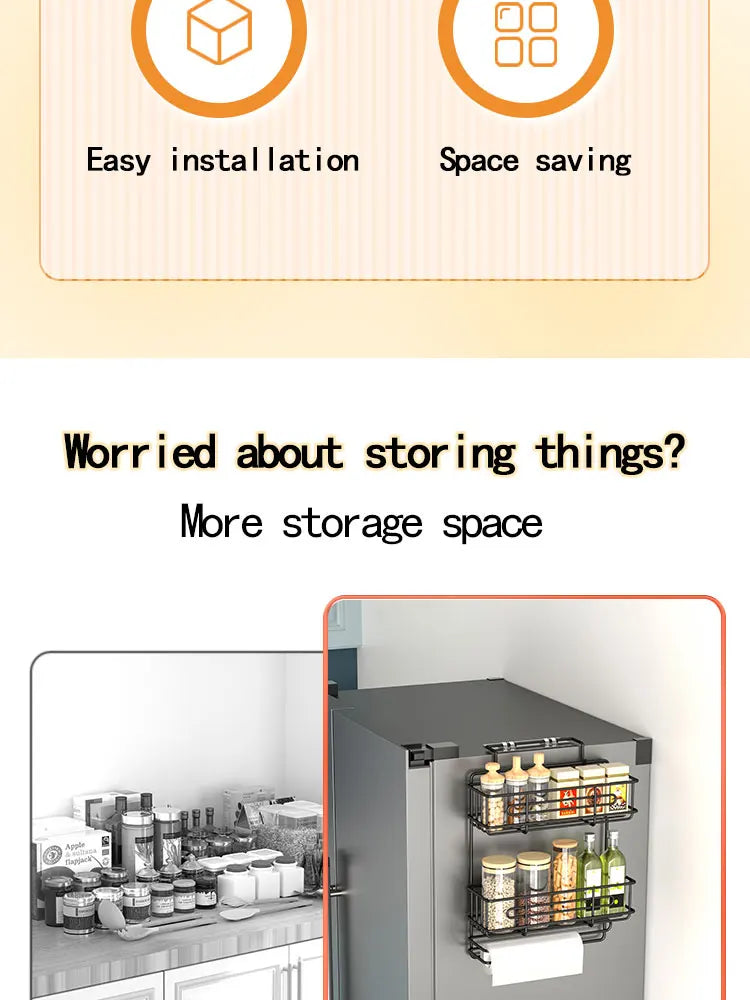 Wall mounted refrigerator rack, cling film storage rack, kitchen multifunctional seasoning rack, no drilling required