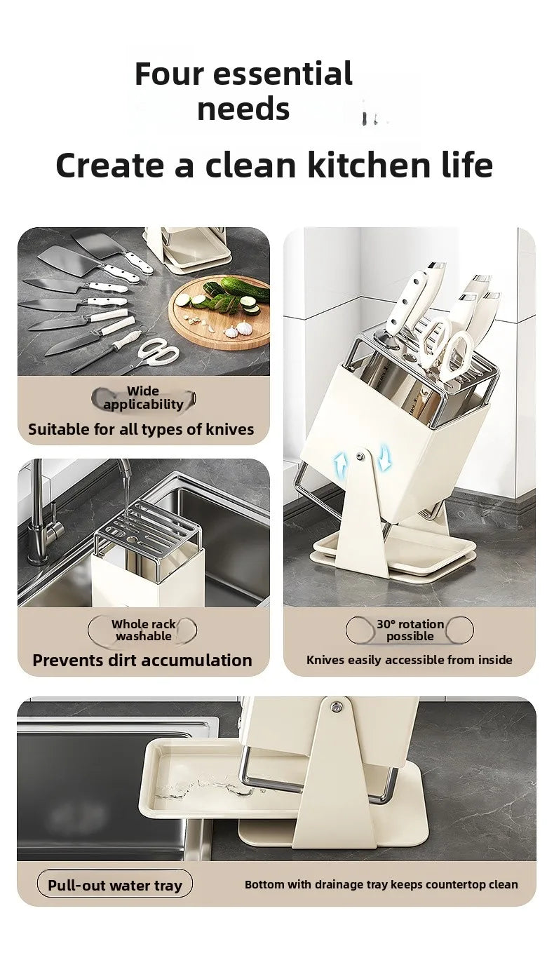 Stainl Steel Kitchen Knife Holder Rotating Blade Storage Ra High Aesthetic Multi-Function Kitchen Storage elf
